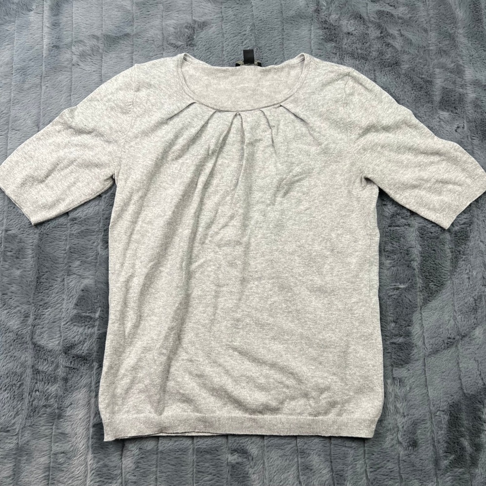 Ann Taylor Factory Gray Pleated Scoop Neck Short Sleeve Sweater Small 502403